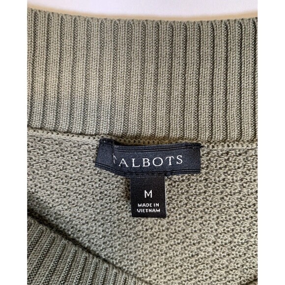 Talbots Green White Stripe Long Sleeve Boat Neck Button Shoulder Sweater Medium - Picture 3 of 8